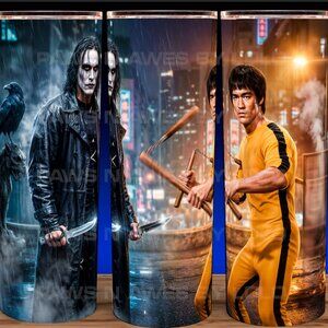 Bruce Lee and Brandon Lee - The Crow and The Dragon Cup Mug Tumbler 20oz